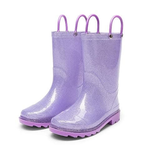 DREAM PAIRS Kids Rain Boots Glitter Boys Girls with Easy-on Handles Sparkly Waterproof Boots Outdoor Playing Rain Boots Unisex-Child - Image 1