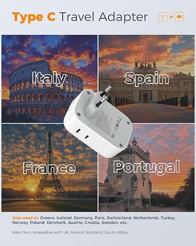 TESSAN European Travel Plug Adapter 2 Pack, Type C Plug | Not Voltage Converter, 4 Outlets 3 USB (1 USB C PD 20W), For Europe Italy Spain France Portugal Iceland Germany thumbnail 2