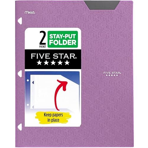 Five Star 2-Pocket Folder, Plastic Folder with Stay-Put Tabs, Fits 3-Ring Binder, Holds 8-1/2" x 11" Paper, Amethyst Purple (333420I-ECM) - Image 1