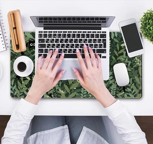 Cute Anime Cats Desk Mat Green Leaves Kawaii Mousepad XXL Extended Large Gaming Mouse Pad Cat, Aesthetic Extended Laptop Keyboard Mat Desk Pad for Women Office Gamer Girl Decor 31.5x15.75 in thumbnail 5