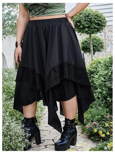 Verdusa Women's Plus Size Goth High Waist Skirts Flowy Lace Layered Long Renaissance Skirt thumbnail 4