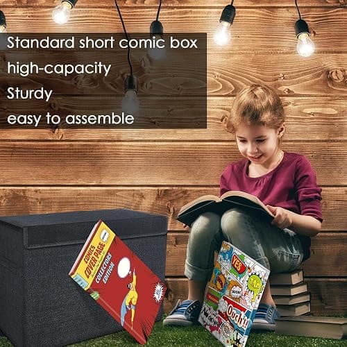 Leffis 2 Pack Collapsible Comic Book Storage Box 15.5" X 7.5" X 11.3", Short Comic Book Box with Handles, Holds 150 Comics Heavy Duty Comic Book Bin thumbnail 8