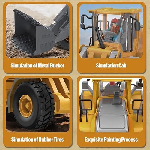 ADTHLIER Remote Control Excavator (11-Channel), Dump Truck, Bulldozer, Loader (9-Channel), 2.4GHz Remote Control Construction Vehicles, Metal Construction, with Cool Lights and Sound Effects, 4-Pack thumbnail 7