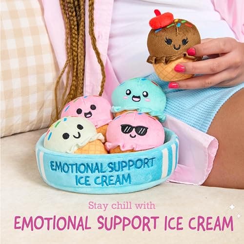 Emotional Support Ice Cream Cones by Relatable, Cuddly Stuffed Animals and Toys, Squishy Toys and Plushies, Great Gift Ideas for Loved Ones of All Ages, Includes 5 Plushies with Carrying Basket thumbnail 3