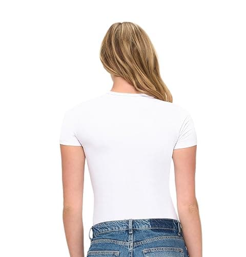 Natural Uniforms Womens Super Soft, Super Stretch Y2K Short Sleeve Baby Tee Crop Top - White - Small thumbnail 6