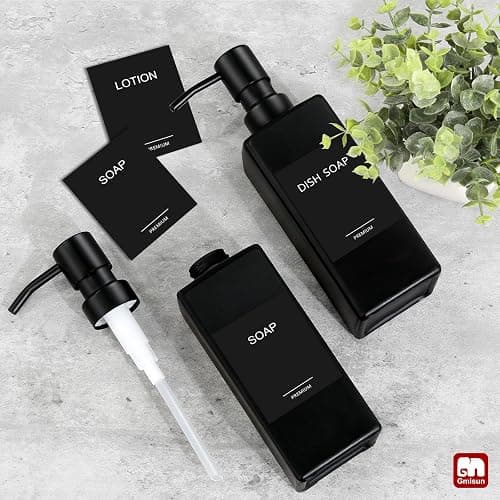 GMISUN Black Soap Dispenser, Hand Soap Dispensers Bathroom, 12oz Glass Soap Dispenser with Stainless Steel Pump, Dish Soap Dispenser for Kitchen, Bathroom/Kitchen Liquid Soap Dispenser Set, 2-Pack thumbnail 6