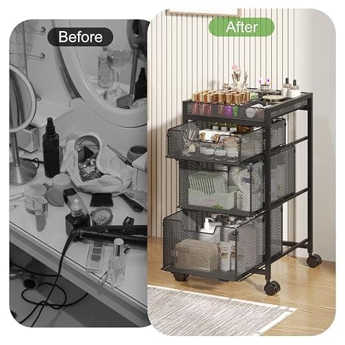 JKsmart Rolling Makeup Cart Organizer with 3 Drawers, Cosmetics Display with Dividers, Floor Skincare Storage with Wheels, Versatile Vanity Organizer for Nail Polish Perfume Brush Hair Tool, Black thumbnail 9