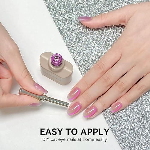 MAYCHAO 15ML Purple Tears Cat Eye Gel Nail Polish 1Pc Aurora Purple Cat Eye Gel Polish with Magnet Soak off Holographic Magnetic Nail Polish for Nail Art Manicure Salon DIY at Home, 0.5 OZ thumbnail 6