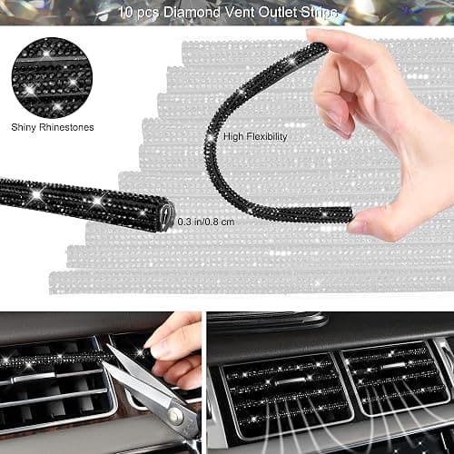 CAR PASS 30 PCS Bling Diamond Car Accessories Set for Women, Bling Steering Wheel Covers 15 Inch, Shining Rhinestone License Plate Frame, Sparkly Phone Holder, Cute Interior Set Decorations, Black thumbnail 7