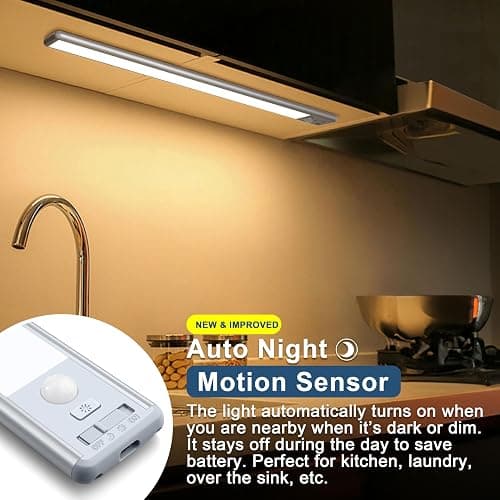 BLS 10inch Under Cabinet Lights, 40 LED Closet Lights, Motion Sensor Light Indoor, Battery Operated Lights, 1800mah USB C Rechargeable Under Cabinet Lighting, Magnetic Night Light for Kitchen (2 Pack) thumbnail 2