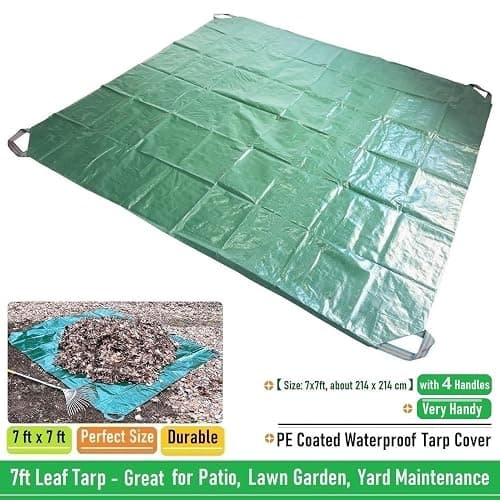 7x7 Ft Yard Garden Leaf Tarp W/ 4 Handles Waterproof Tarp for Sandbox Cover,Outdoor Tarpaulin,Lawn Debris,Landscape Pruning,Leaf Hauler,Tent Footprint,Camping Tent Mat,Patio Table,Yard Fire Pit Cover thumbnail 4