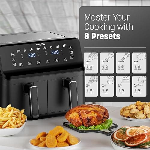 Keplin 9L Dual Zone Air Fryer - 2700W Energy-Saving Cooker with 6 Cooking Functions - Extra-Large Capacity for Healthy Meals - Roast, Bake, Dehydrate, Crisp - Family Size (9L) thumbnail 6