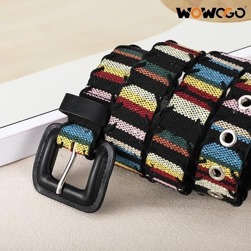 WOWOGO Woven Multicolor Belt for Women Boho Waist Belt with Square Buckle thumbnail 4
