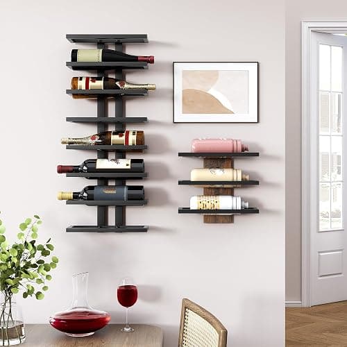 Hoctieon 8 Tier Wall Mount Wine Rack, Wall Racks for Wine Bottles Display and Storage, Hanging Bottle Organizer for Living Room, Dining Room, Wine Cellar, Bar, Black thumbnail 6