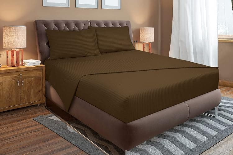 ROYALE LINENS 4 Piece Full Sheets Set - Soft Brushed Microfiber Bedding - 1 Fitted, 1 Flat Sheet, 2 Pillow Cases - Wrinkle Free & Fade Resistant - Hotel Luxury Bed Sheets (Stripe Chocolate, Full) thumbnail 6