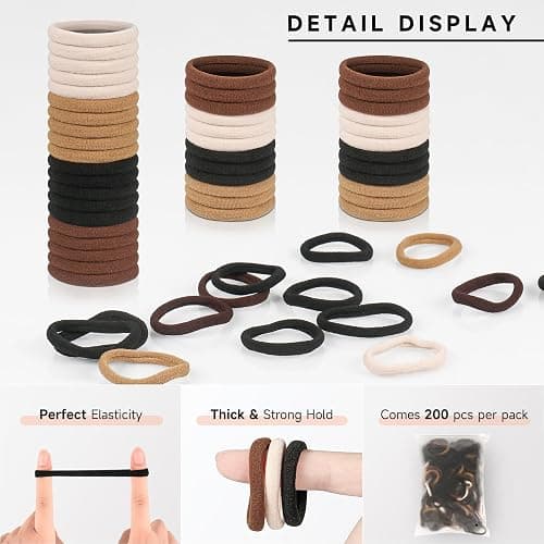 YIMEIS 200 PCS Thick Seamless Hair Ties for Women - Seamless, Ouchless Ponytail Holders - Hair Bands Accessories for Thick Hair (4 Colors) thumbnail 5