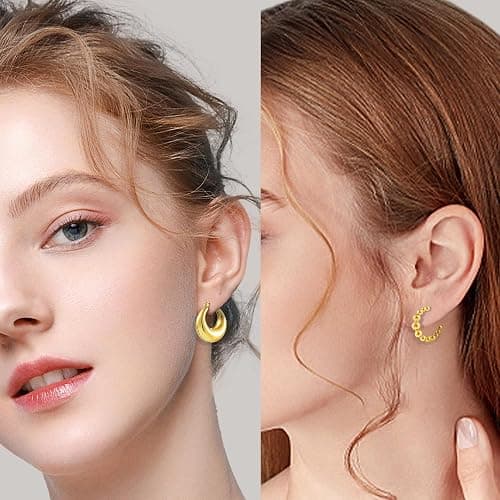 ALLHOLA 6 Pairs Gold Hoop Earrings for Women, 14K Gold Plated Lightweight Chunky Hoop Earrings Set Hypoallergenic, Thick Open Huggie Hoops Earrings Jewelry for Gifts. thumbnail 3