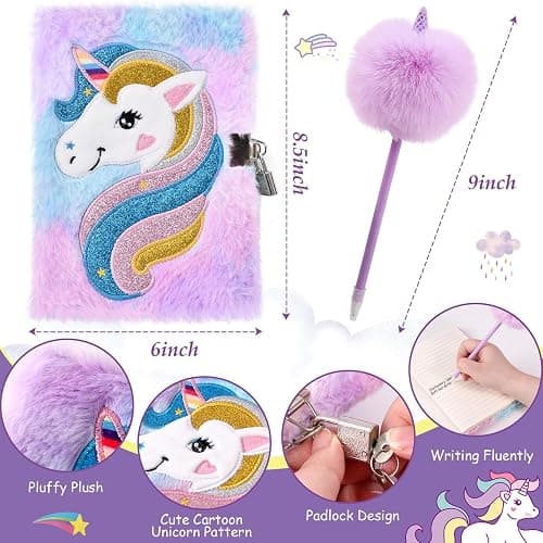 Tacobear Unicorn Gifts Girls Toy Age 5 6 7 8-12 with 3.5mm Wired Headphones Locked Diary Water Bottle Plush Bag Purse Socks Mirror, Christmas Birthday Gift Idea Toys for Teen Girl 6-10+ Years Old thumbnail 2