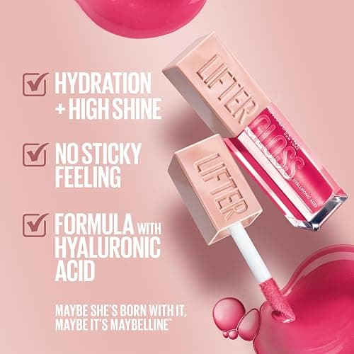 Maybelline New York Lifter Gloss Hydrating Lip Gloss with Hyaluronic Acid, Bubblegum, Sheer Bright Pink, 1 Count thumbnail 3