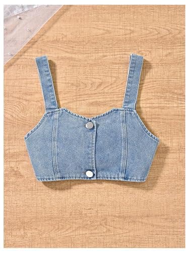 Verdusa Girl's Flared Ruffle Boho Dresses Button Down Collared Dress with Denim Crop Vest and Small Bag thumbnail 5