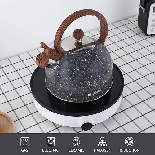Tea Kettle, 2.3 Quart / 2.5 Liter BELANKO Stainless Steel Tea Kettles, Food Grade Stovetops Tea pot with Wood Pattern Handle Loud Whistling for Tea, Coffee, Milk etc, Gas Electric Applicable - Gray thumbnail 4