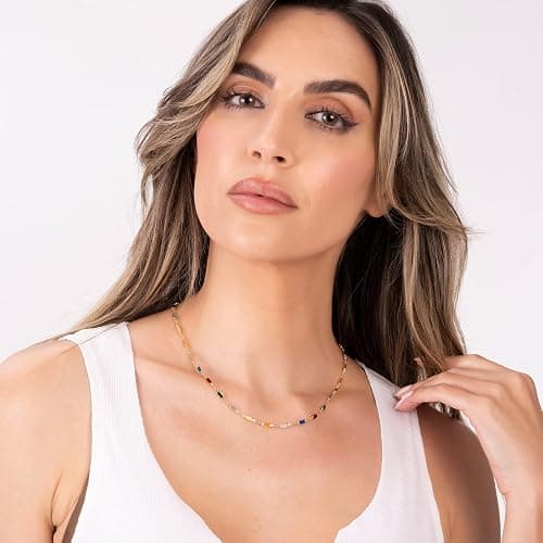 Barzel 18K Gold Plated Multi Stone Crystal Baguette Necklace for Women - Made In Brazil thumbnail 3