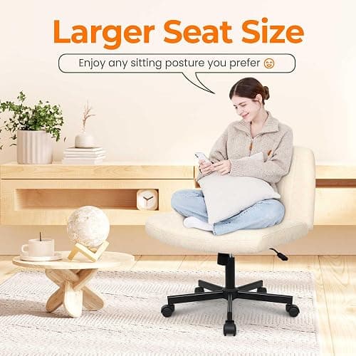 NEO CHAIR Criss Cross Chair with Wheels Home Office Cross Legged Armless Chairs Ergonomic Adjustable Computer Desk Task Wide Seat for Bedroom Vanity Comfy Swivel (Beige) | Cross-Legged Comfort for Vanity, Bedroom, or Home Office, 360° Swivel, Adjustable Height, Rolling Base, and Fabric Finish thumbnail 4