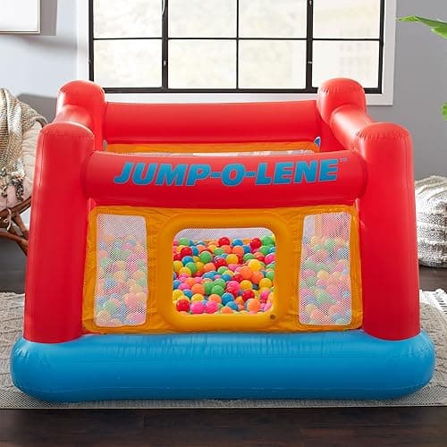 Intex Inflatable Jump-O-Lene Indoor or Outdoor Playhouse Trampoline Bounce Castle House with Crawl-Thru Door and Net for Kids Ages 3-6 - 1 Pack thumbnail 9