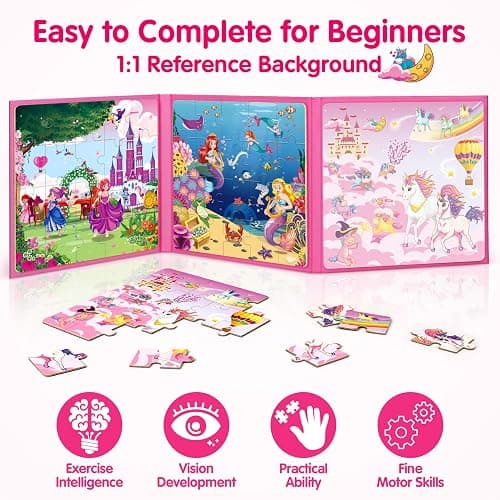 SYNARRY Unicorn Mermaid Princess Magnetic Puzzles for Toddlers 3-5 Girls, 20 Pieces Travel Puzzles for Kids Ages 4-6, Car Airplane Road Trip Activities Toys for 3 4 5 6 Year Old Girls Birthday Gifts thumbnail 6