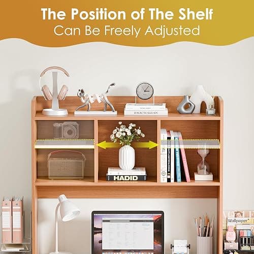 Nova Microdermabrasion Wooden Desktop Bookshelf with 6 Shelves–3-Tier Desk Organizer Hutch for Computer Desk, Home or Office (Natural) thumbnail 4
