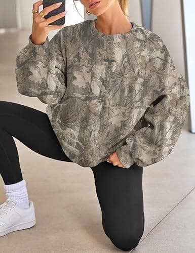 JEIBKOUY Womens Camo Sweatshirt Oversized Graphic Maple Leaf Print Crewneck Long Sleeve Y2k Trendy Fall Pullover Hoodies thumbnail 6