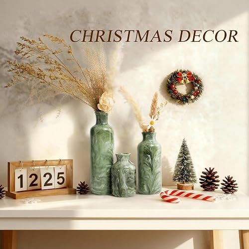 YMXYJM Resin 3 Piece Vase Set, Farmhouse Decor, Home Decorative Vase, Vases for Your Kitchen, Bedroom, Office, Living Room, Bathroom, & Shelf Centerpiece Table Decorations, Green thumbnail 8