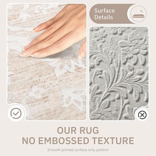 Soalmost 5x7 Area Rugs for Living Room, Beige Floral Washable Rugs for Dining Room, Bedroom, Home Office, Vintage Non-Slip Thin Rug thumbnail 3