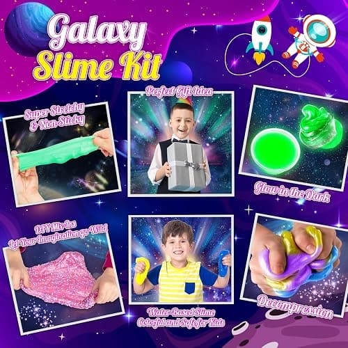 iKidiki Slime Making Kit, Toys for 6 7 8 9 10 11 12 Year Old Girls Boys Gifts Birthday Galaxy Slime Kits for Girls 6-12 Year Old Girl Boy Gifts Fluffy Slime Kids Birthday Presents Craft Kits for Kids thumbnail 4