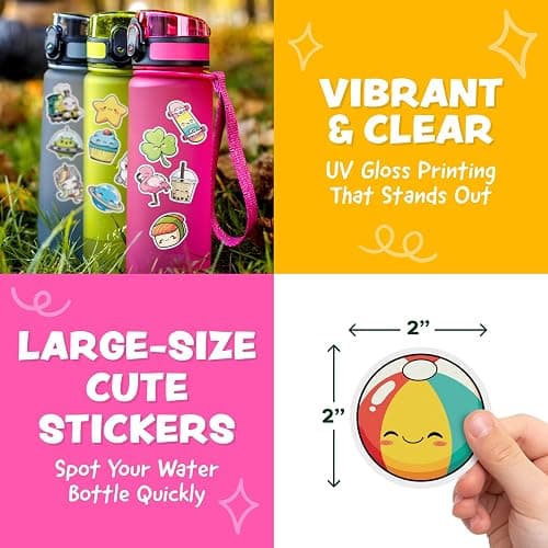 Cute Stickers for Kids - Christmas Stocking Stuffers Kids - Kawaii Water Bottle Stickers for Teens - 108pc Bulk Sticker Pack - Waterproof Vinyl Stickers for Water Bottles, Scrapbook, Laptops, Journal thumbnail 2