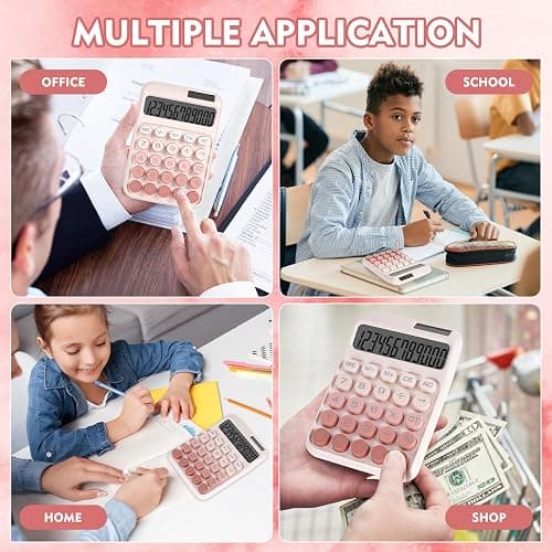 DANRONG Mechanical Switch Calculator with Big Buttons, Calculators Desktop, 12 Digits, Solar Battery Power, Desk Calculator, Large LCD Display, Cute Pink Calculator for Teachers Students Basic Office thumbnail 7