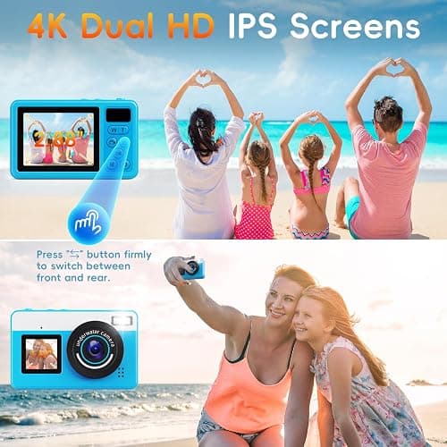 Maxmango D70 4K Underwater Digital Camera - 48MP 10FT Waterproof Camera for Snorkeling - Dual Screen Selfie Compact Floatable Camera with 32GB Card - Point and Shoot Digital Cam 1200mAh Battery -Blue thumbnail 4
