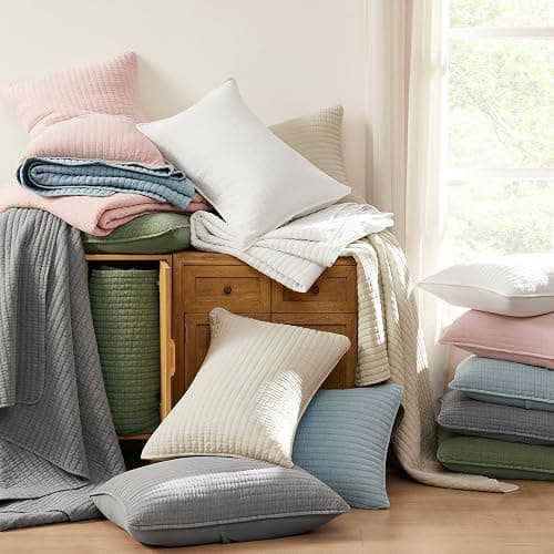 WDCOZY Beige Queen Size Quilt Set, Muslin Cotton Shell Down-Alt Poly Filling, Neutral Shabby Chic Rustic Farmhouse Country Bedspread, Textured Gauze Coverlet, Soft Lightweight Bedding, 2 Shams thumbnail 5