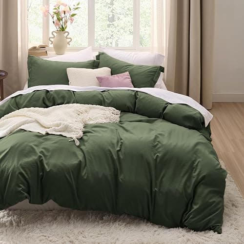 Bedsure Olive Green Duvet Cover Queen Size - 3 Pieces Prewashed Cotton-Like Extra Soft Bedding Set, Includes 1 Duvet Cover 90x90 Inches with Zipper Closure & 2 Pillow Shams, Comforter Not Included thumbnail 9