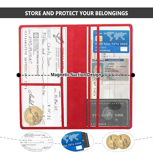 Car Registration and Insurance Holder,PU Leather Car Glove Box Organizer Car Document Holder for ID,Driver's License,Universal Car Organizer Car Accessories for Women/Men (Red) thumbnail 4