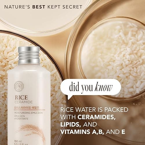 The Face Shop Rice Ceramide Moisturizing Emulsion - Rice Extract - Lightweight Face Moisturizer - Brightening - Hydrating Targets Dryness - Strengthens Skin Barrier - Face Lotion - Korean Skin Care - Moisturizing Emulsion thumbnail 6