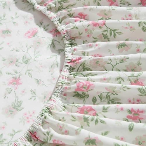 Laura Ashley - Twin XL Size Sheet Set, Crisp Cotton Percale Bedding with Matching Pillowcase, Fully Elastic Fitted Sheet, Deep Pocket, Floral Room Decor, Breathable All-Season Comfort (Bonnie Pink) thumbnail 4