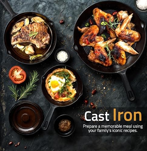 Utopia Kitchen Cast iron Skillets 3 Piece Set, Chefs Pan, Pre Seasoned Cast iron Skillets, 6, 8 & 10 Inches, Easy Use in the Oven, Stove, Grill, or Campfire, Black thumbnail 2