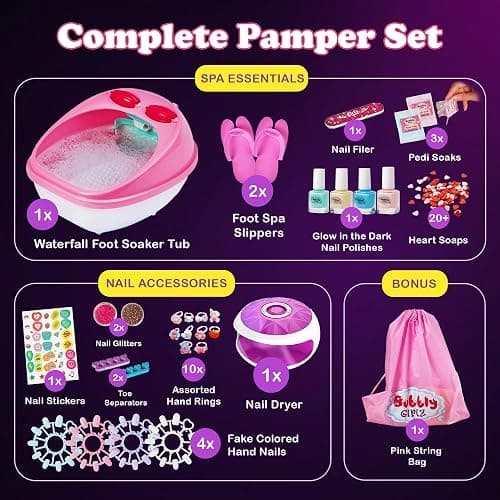 Glow in Dark Kids Spa Kit for Girls, 42+ Pieces Waterfall Foot Spa Toys, Nail Spa Kit, Pedicure Manicure Accessories, Perfect Spa Kit for Girls Ages 6 7 8 9 10 11 12, Fun Birthday or Christmas Gifts thumbnail 5