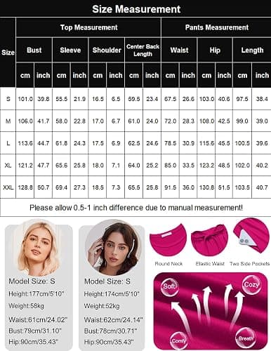 Ekouaer 2 Pack Womens Pajama Sets Short Sleeve Tops and Long Pants Casual Comfy Pjs Lounge Set with Pockets,S-XXL thumbnail 6