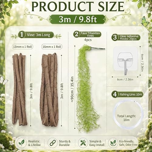 Bucherry Hanging Green Spanish Moss Classroom Fairy Party Ceiling Decor | Artificial Vines for Safari Tropical Whimsical Wall Decor, Enchanted Indoor Outdoor Garden DIY Hanging Greenery thumbnail 2