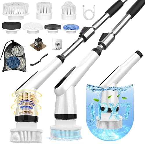 Dreazu Electric Spin Scrubber, Cordless Shower Scrubber for Bathroom | 10‑in‑1 shower cleaner brush with Extendable Handle, 2‑Speed, 44‑lbs High‑Torque for Bathtub, Toilet, Kitchen, Tile Floors - Image 1