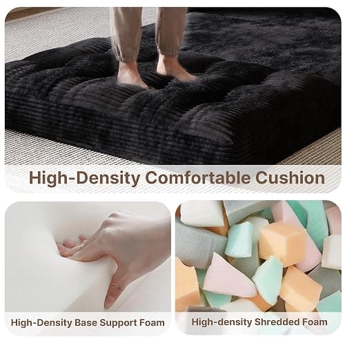 Gizoon Convertible Loveseat Sleeper Sofa Bed, 59'' Folding Floor Couch with Pillows & Memory Foam Sofa for Small Spaces, Corduroy Pull Out Couch for Apartment Living Room, Black thumbnail 5
