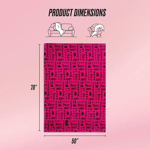Juicy Couture Luxurious Throw Blanket for Couch - 50” x 70” Inches - Crown Royal Blanket - Plush & Cozy Throw Blanket - Decorative Blankets for Sofas, Throws for Chairs, and Beds – Hot Pink/Black thumbnail 2