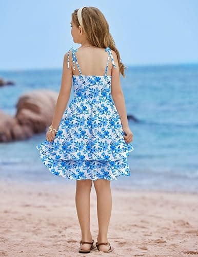Arshiner Girls Summer Spaghetti Strap Dresses Flowy Tiered Ruched Smocked Back Casual Beach Midi Sundress thumbnail 3